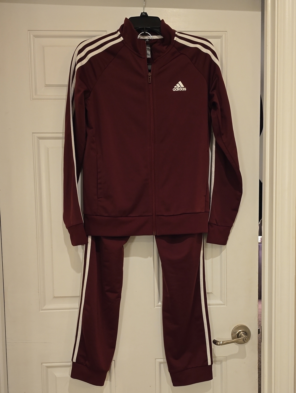 adidas Kids Maroon Track Jacket & Joggers with White Stripes